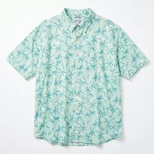 IZOD Saltwater Cotton Lawn Short Sleeve Hawaiian Shirt Green Vacation Mens 3XL